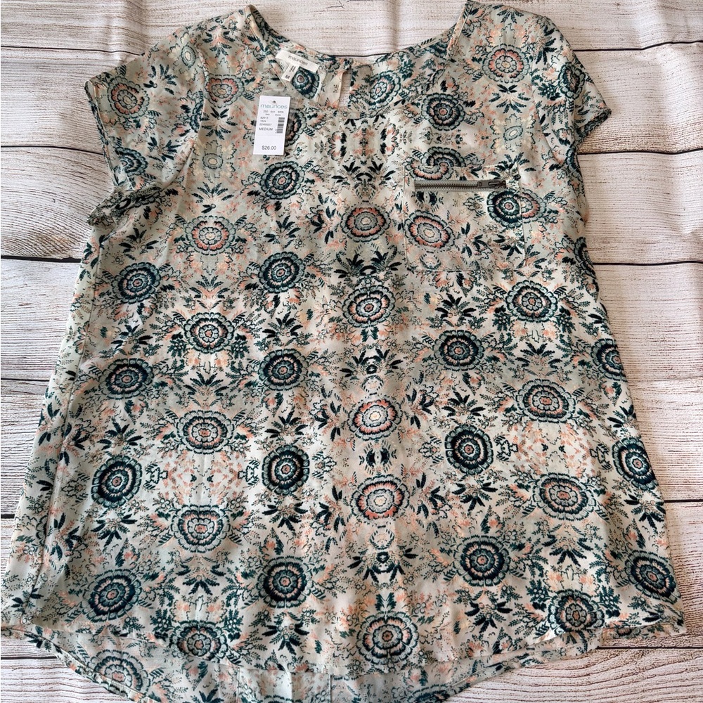 Maurices Cream and Green Patterned Blouse